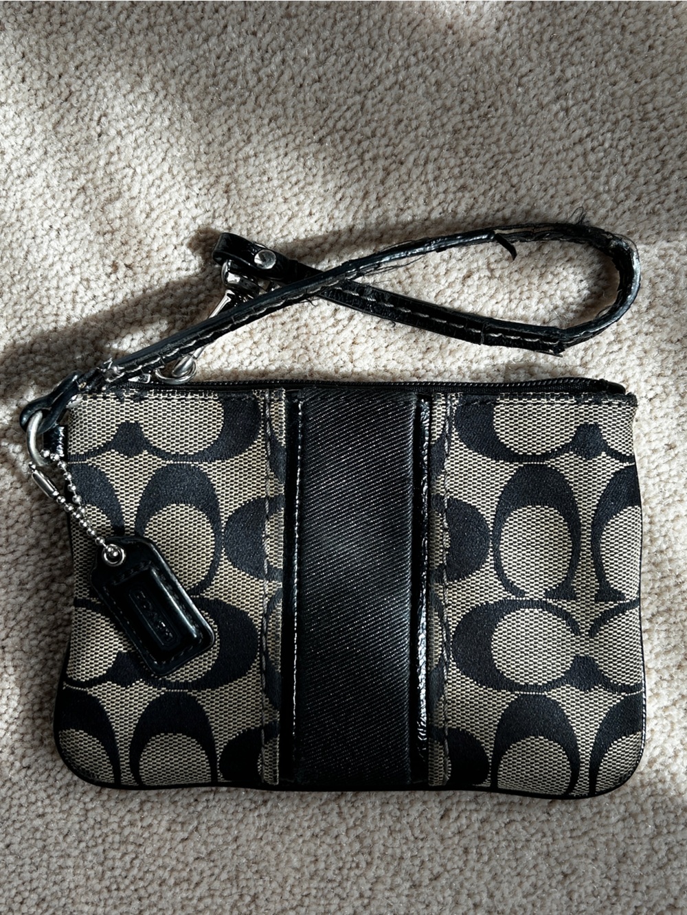 Vintage Coach Signature Canvas Wristlet in Black and grey